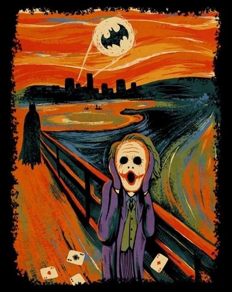 Dipinto urlo con il Joker e Batman