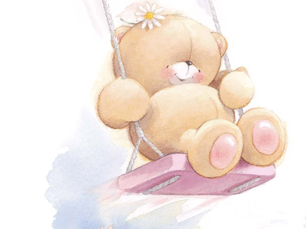 Orsacchiotto su altalena disegnato con margherita in testa