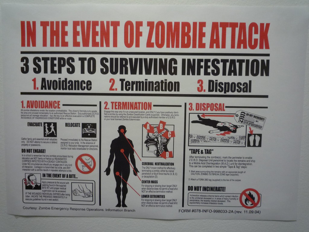 Volantino tre passi per sopravvivere ad un attacco di zombi