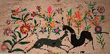 Immagine fiori Antico dipinto messicano con buffi cervi che lottano tra fiori