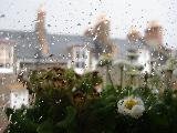 Immagine bagnata Bella casa oltre la finestra bagnata di pioggia