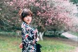 Immagine parco Bella ragazza giapponese in kimono in un grande parco