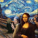 Dipinto urlo di Munch con intrusi la Gioconda e la ragazza col turbante