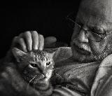 Immagine anziano Gatto dolcemente accarezzato da anziano che lo adora