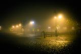 Immagine illuminato Nebbia che rende triste il bel viale illuminato con lampioni di notte