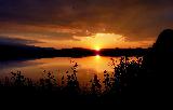 Immagine tramonto fantastico Tramonto fantastico sul lago scontornato da piante